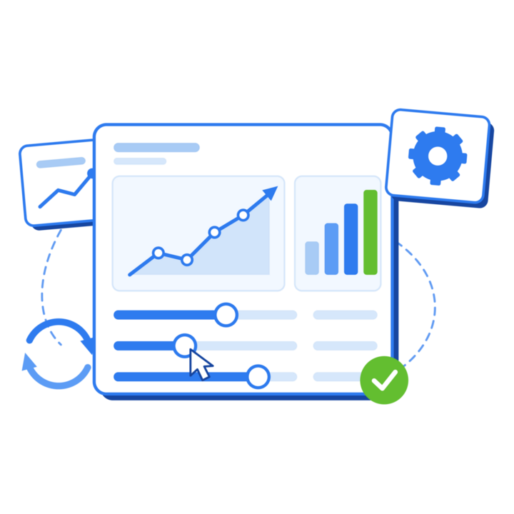 Marketing optimization for Shelbyville, TN businesses — an analytics dashboard with rising charts and controls