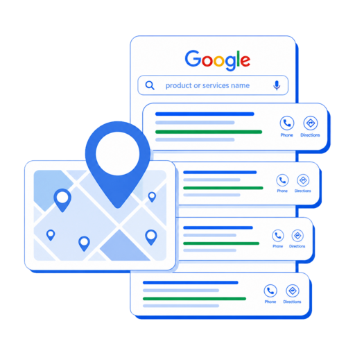 Online directory listings for La Vergne, TN businesses — a Google business listing beside a map with location pins
