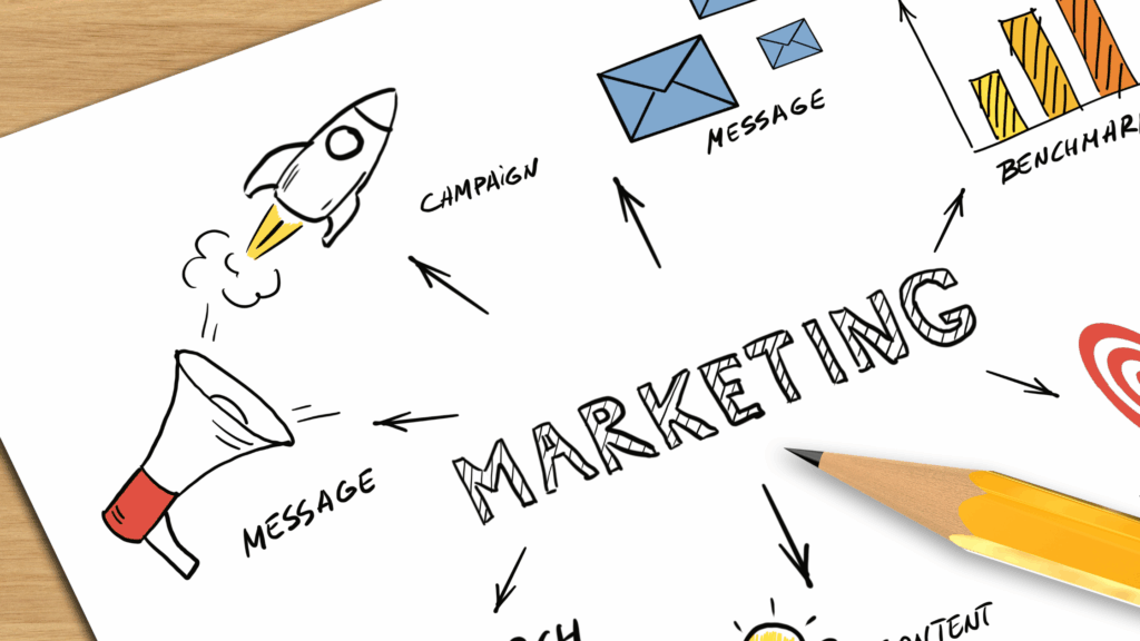 Business marketing experiments drawn out on a piece of paper